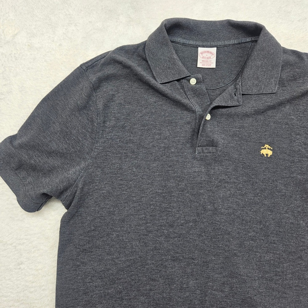 Brooks Brothers Mens Performance Polo Shirt Original Fit Gray Cotton Large L